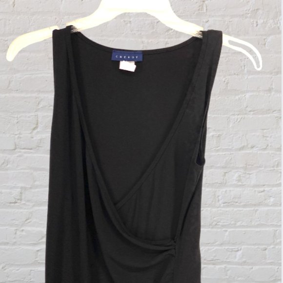 CHEROY -- Cocktail Dress with Side Slit, Black Knee Length, Gathered Waist - Picture 5 of 13